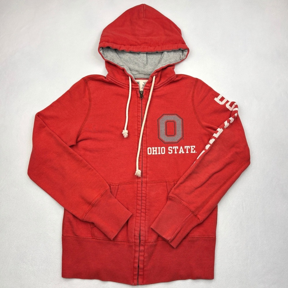 Ohio State Buckeyes Hoodie Womens XS Red Zip Sweatshirt Sleeve Spellout NCAA
